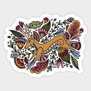 Folk Art Deer Warm Palette Sticker